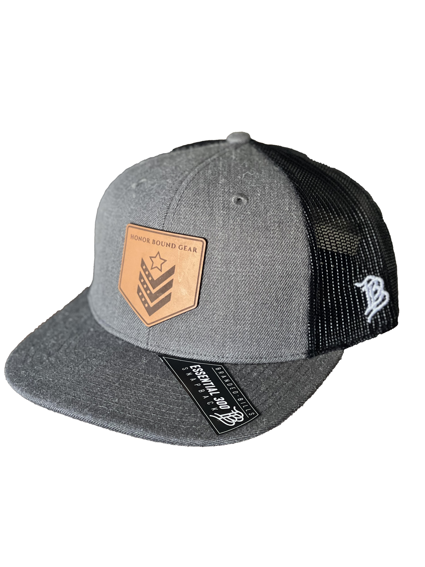 HBG Branded Bills Trucker Hat - Dark Grey with Brown Leather Patch