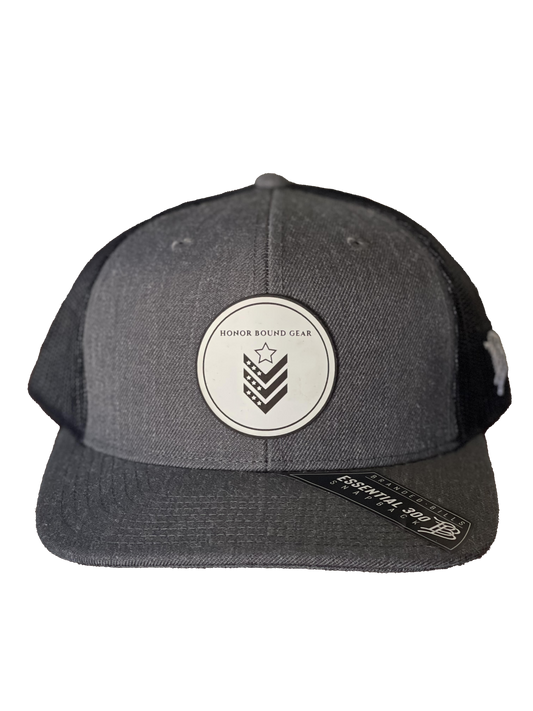 Honor Bound Gear Branded Bills Trucker Hat - Dark Grey with White Leather Patch