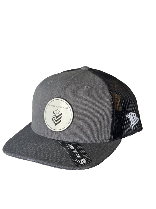 Honor Bound Gear Branded Bills Trucker Hat - Dark Grey with White Leather Patch