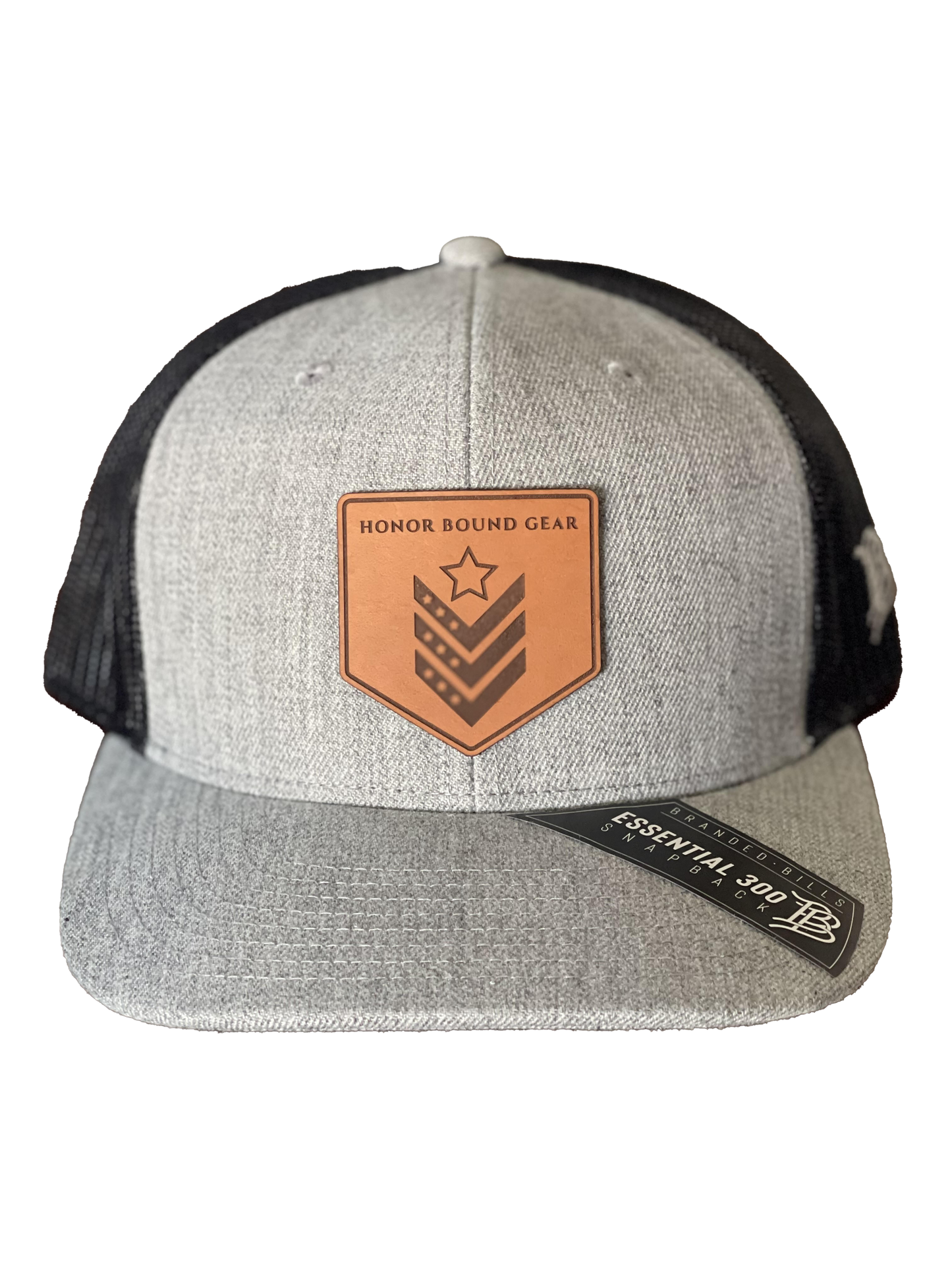 Honor Bound Gear Branded Bills Trucker Hat - Light Grey with Brown Leather Patch