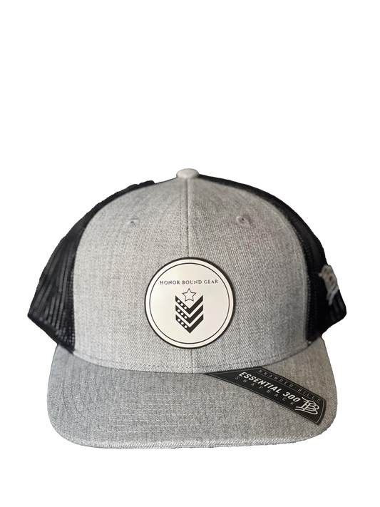 Honor Bound Gear Branded Bills Trucker Hat - Light Grey with White Leather Patch