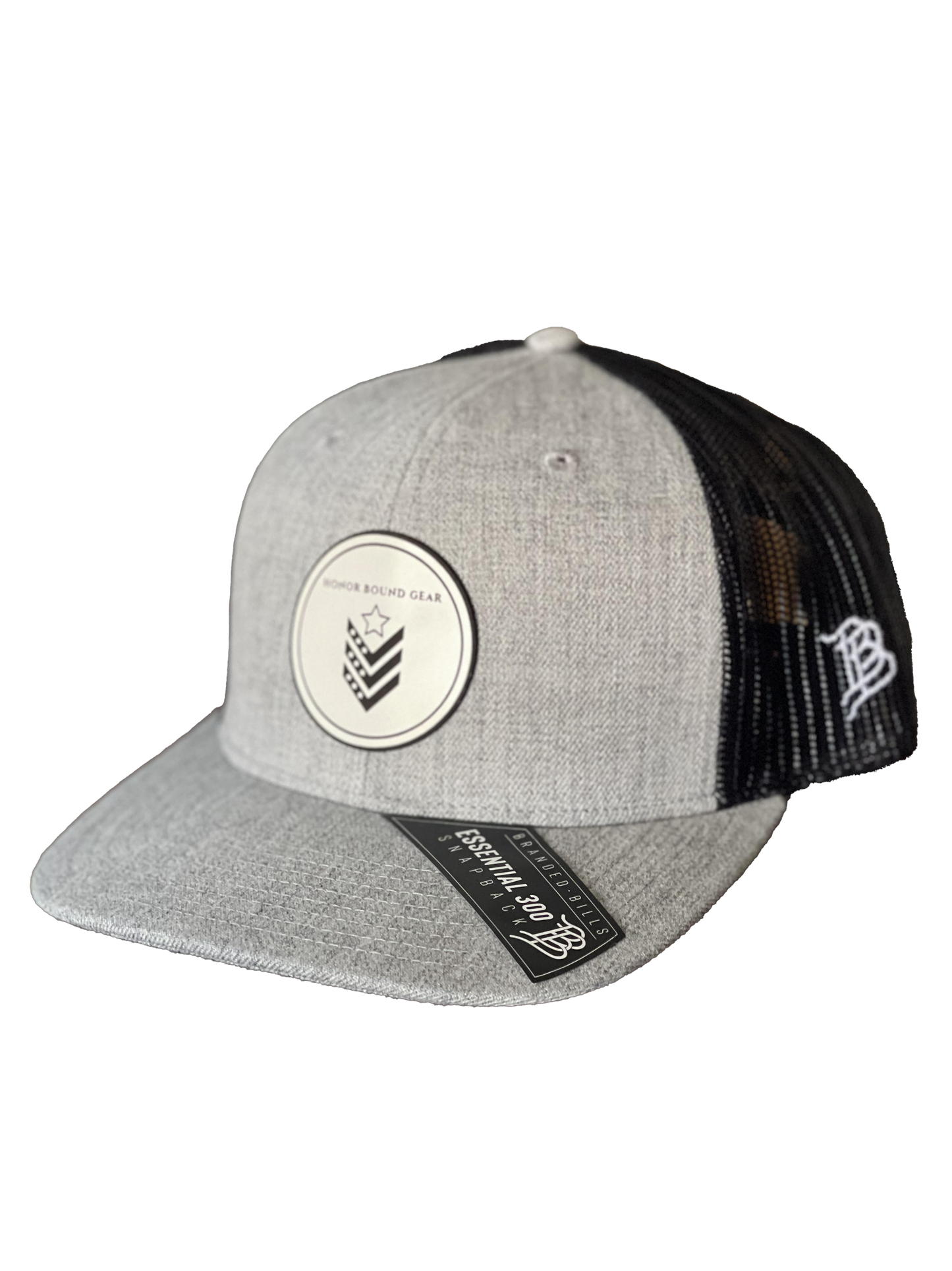 Honor Bound Gear Branded Bills Trucker Hat - Light Grey with White Leather Patch