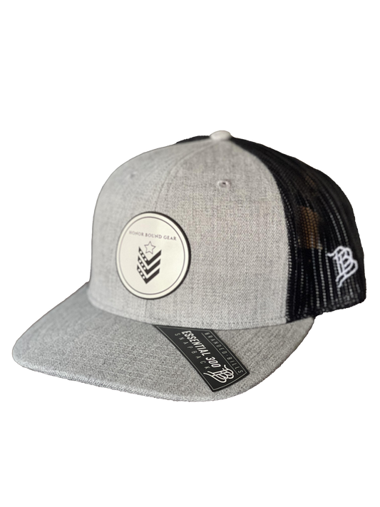 Honor Bound Gear Branded Bills Trucker Hat - Light Grey with White Leather Patch